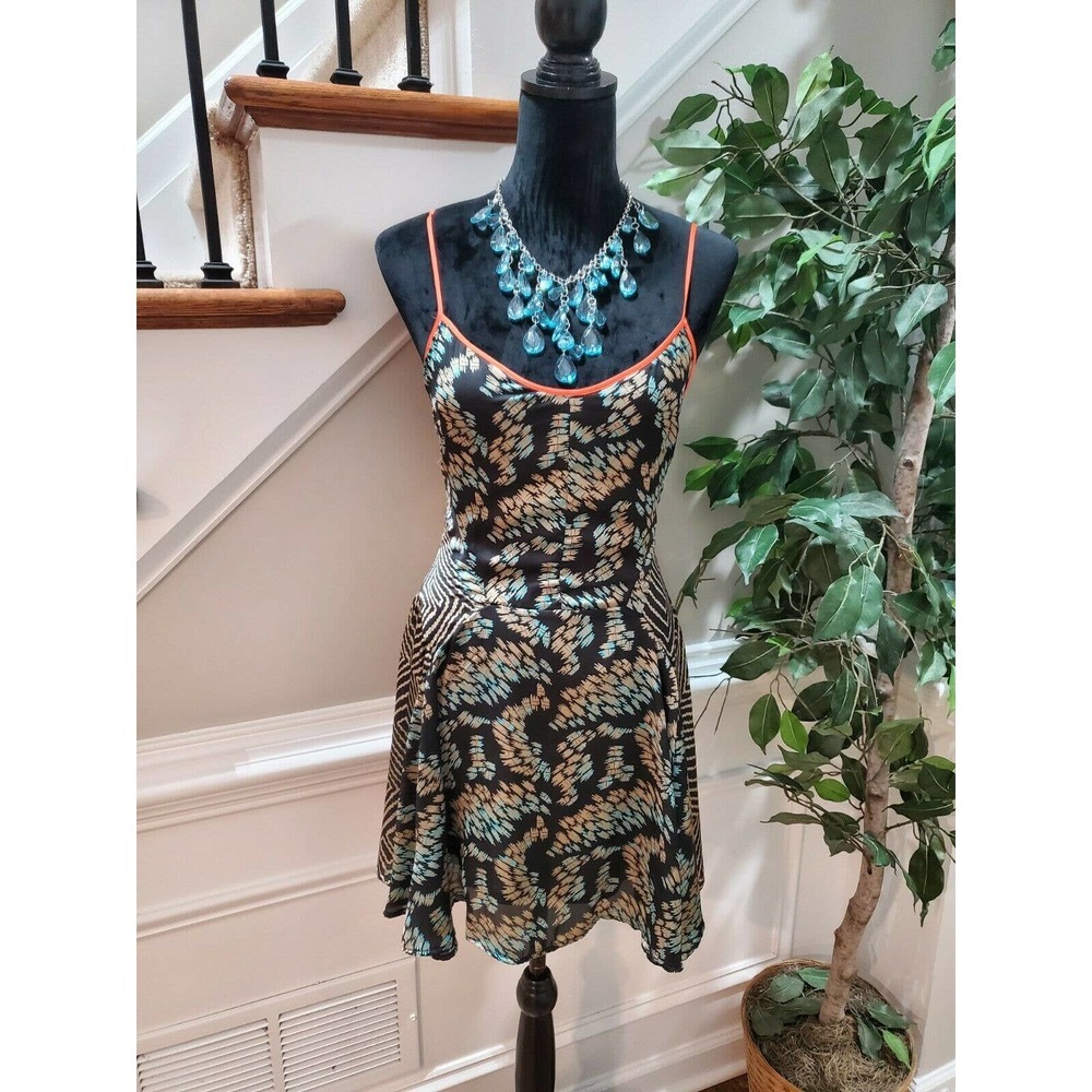 Vintage Havana Women Multicolor Polyester Round Neck Strappy Casual Mini Dress S